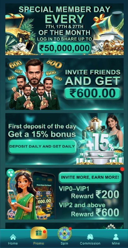 KK789 referral and daily deposit bonus offers featuring VIP rewards and 15% daily bonus.
